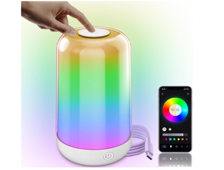 Lámparas de mesa inalámbricas Lámpara de noche táctil regulable recargable Blanco RGB Cambio de color y temporizador, Control de aplicación Luz de ...