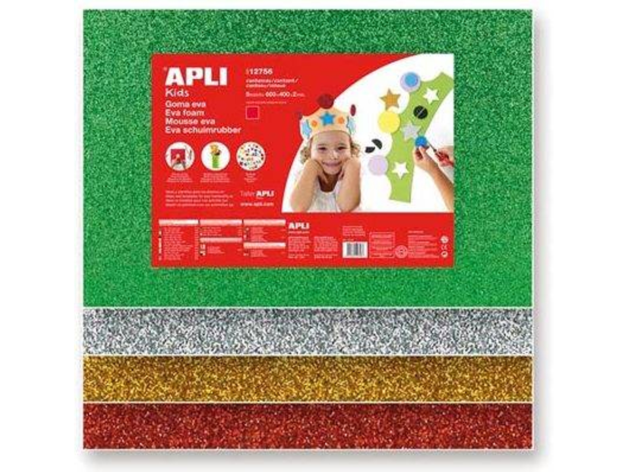 3 Hojas Goma Eva Purpurina APLI Plata (400x600x2mm)