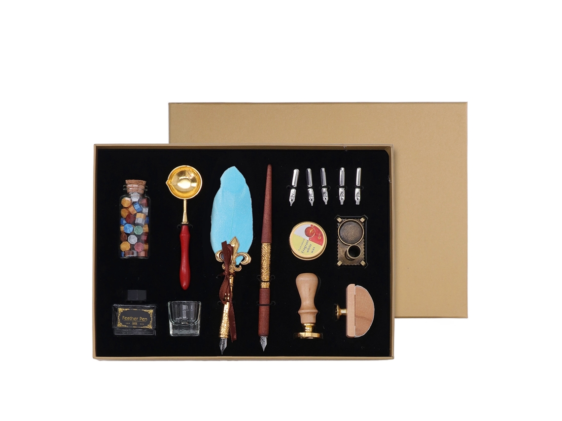 Set De Pluma De Pena Europea Con Estilo Vintage Blotter Sello Cuchara De Cera Fundida 5 Puntas Reemplazables