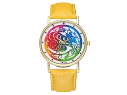 Reloj De Pulsera Unisex De Cuarzo Con Correa De Piel Sintética, Estampado Animal Y Esfera Redonda Amarilla.