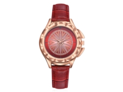 Reloj De Pulsera De Cuarzo Informal Para Mujer Con Cristales Y Correa Redonda De Piel Sintética (rojo)