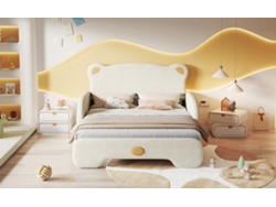 Cama Infantil Doble 140x200cm - Diseño En Forma De Oso Con Borde Acolchado Y Somier De Madera - Beige