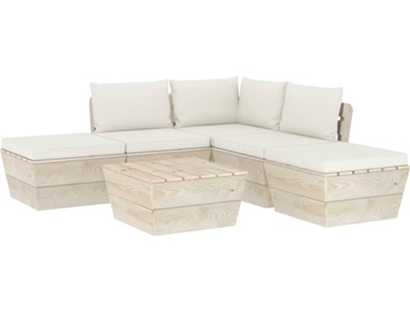 Conjunto 6 Muebles de jardín de palets VIDAXL y cojines madera de abeto