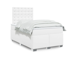 Cama Box Spring Con Colchón Cuero Sintético Blanco 120x190 Cm