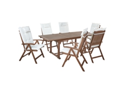 Conjunto de jardín 6 plazas de madera de acacia con cojines blanco crema BELIANI Amantea