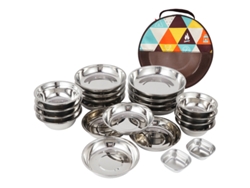 Juego de vajilla de acero inoxidable de 22 piezas para camping y autocaravanas
