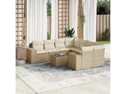Conjunto de 9 sofás de jardín con cojines de mimbre beige de Dkd Home Decor