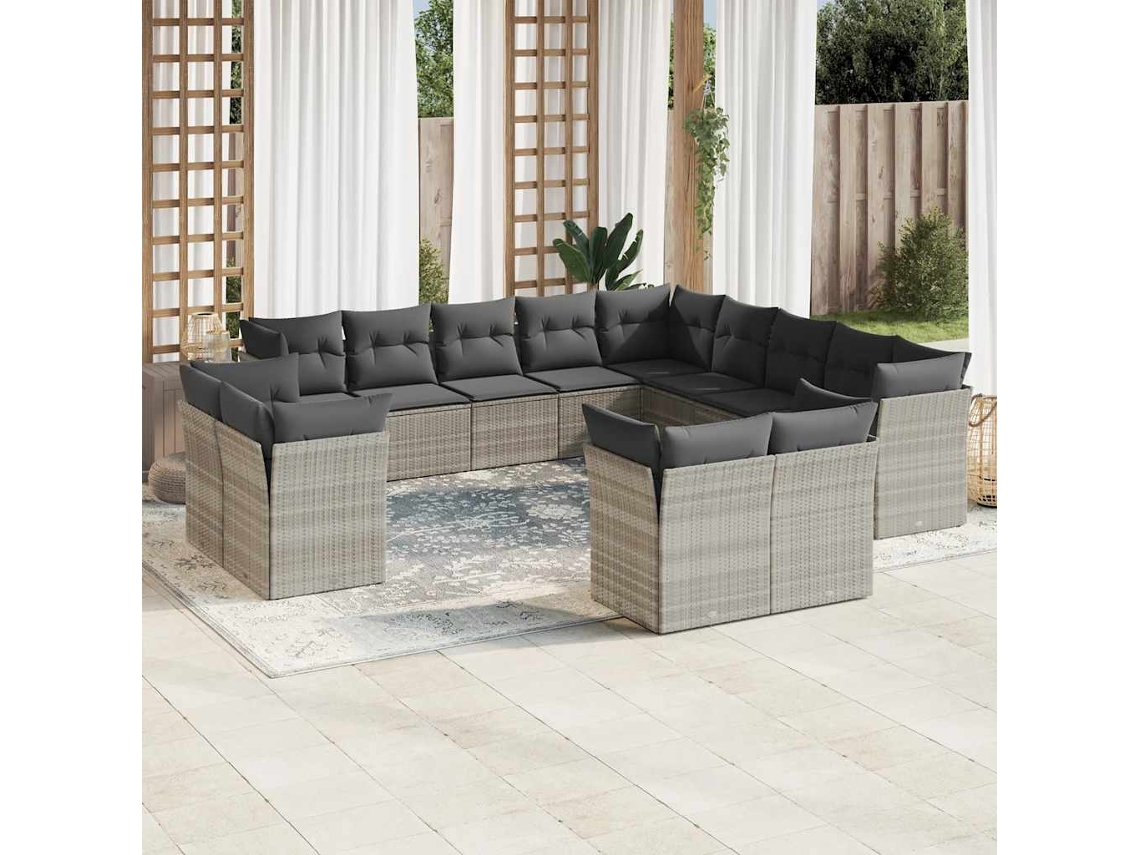 Conjunto de sofá de jardín de 13 piezas con cojines en mimbre gris claro de DKD Home Decor