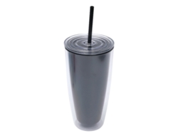 Vaso de plástico plano reutilizable de 24 oz con tapa y pajita NEVEANCE