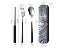 Juego de cubiertos de acero inoxidable MDUG 304 con palillos, cuchara y tenedor (negro y plateado)