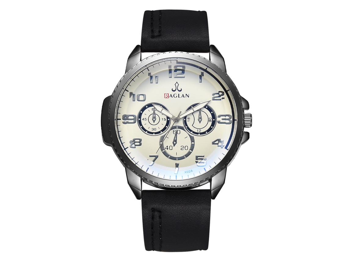 Reloj Quartz De Cuero Pu Para Hombre, Dial Redondo, Clásico De Moda (negro)