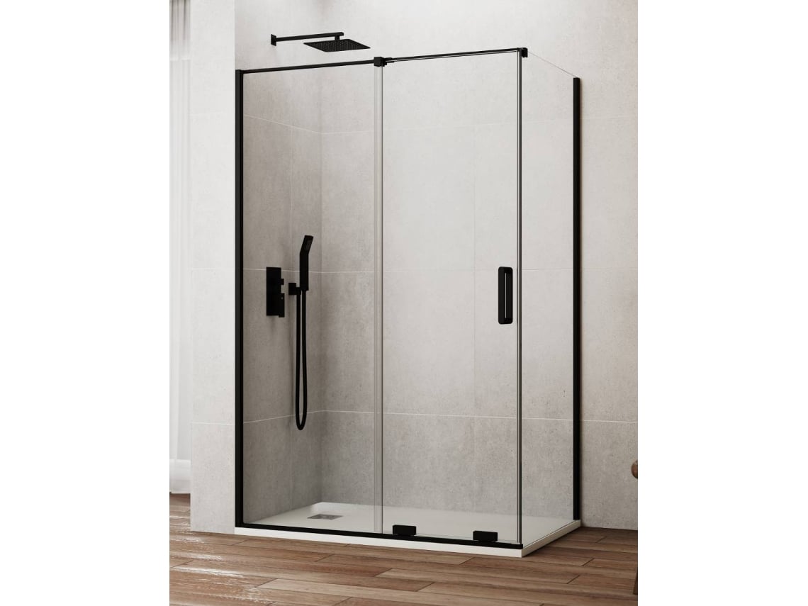 Mampara de ducha Cirene (Kenna) 1+1 con panel lateral fijo, 110x75 cm, negra, barra paralela