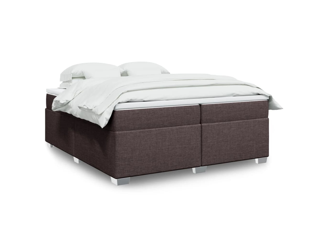 Cama Box Spring Con Colchón Tela Marrón Oscuro 200x200 Cm