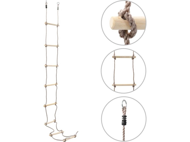 vidaXL Escalera de cuerda para niños madera 290 cm