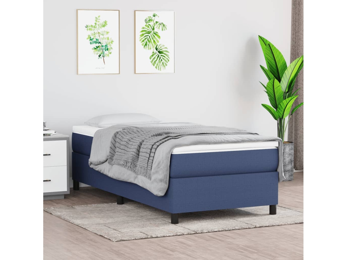 Cama Box Spring Con Colchón Tela Azul 90x200 Cm