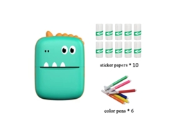 Mini Impresora Portátil Little Dinosaur Verde 10 Rollos De Pegatinas Bolígrafos De Colores SIURN