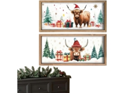 Decoración Pared Diseño 2 Piezas Rústica Madera Estampado Navideña Cocina Dormitorio Estar Cuarto Infantil
