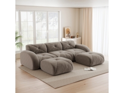 Sofá Modular 3 Lugares Em U Castanho Com 2 Puffs E Design Sem Estrutura