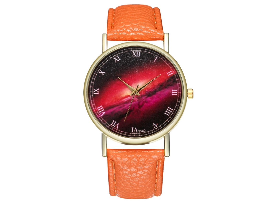 Reloj De Pulsera Analógico De Cuarzo Para Parejas Con Correa Naranja.