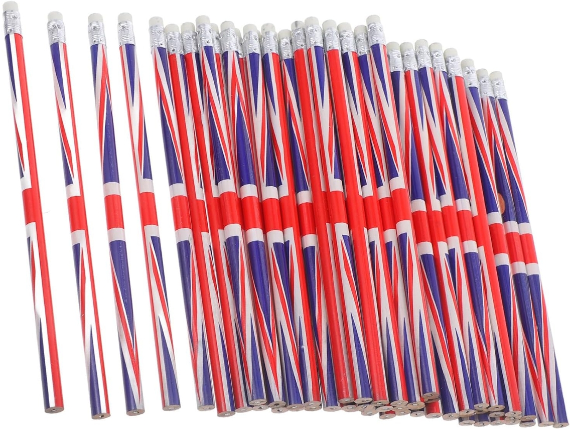 Juego De 120 Lápices Decorativos De Madera Con Diseño De Bandera Y Goma De Borrar Incorporada.