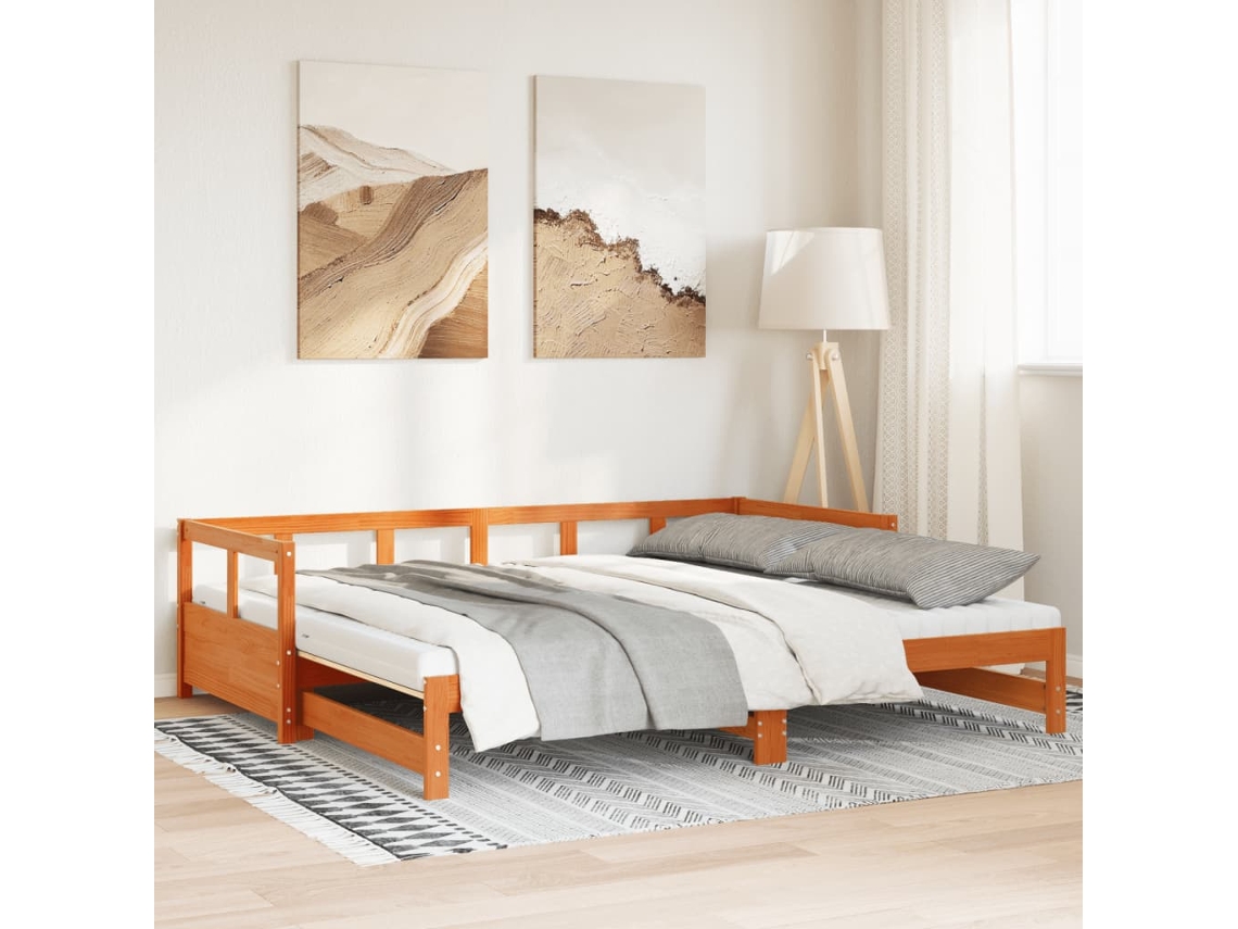Sofá Cama Nido Con Colchones Madera Maciza Marrón 90x190 Cm