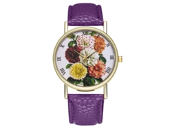 Reloj De Pulsera Analógico De Cuarzo Para Mujer Zhoulianfa Con Correa De Pu Con Estampado Floral Morado.
