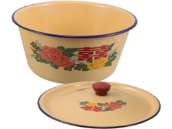 Bol Vintage Con Tapa, Palangana Retro De Metal Amarillo Para Lavar En La Cocina.
