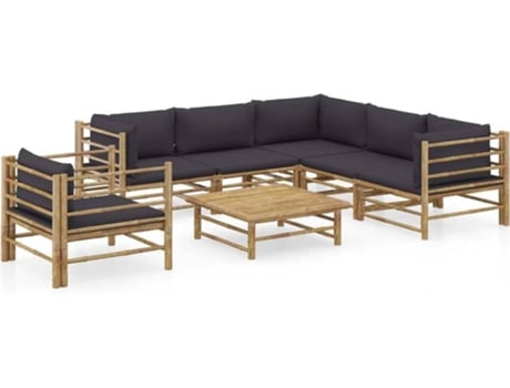 Conjunto 7 de muebles de jardín VIDAXL bambú con cojines gris oscuro