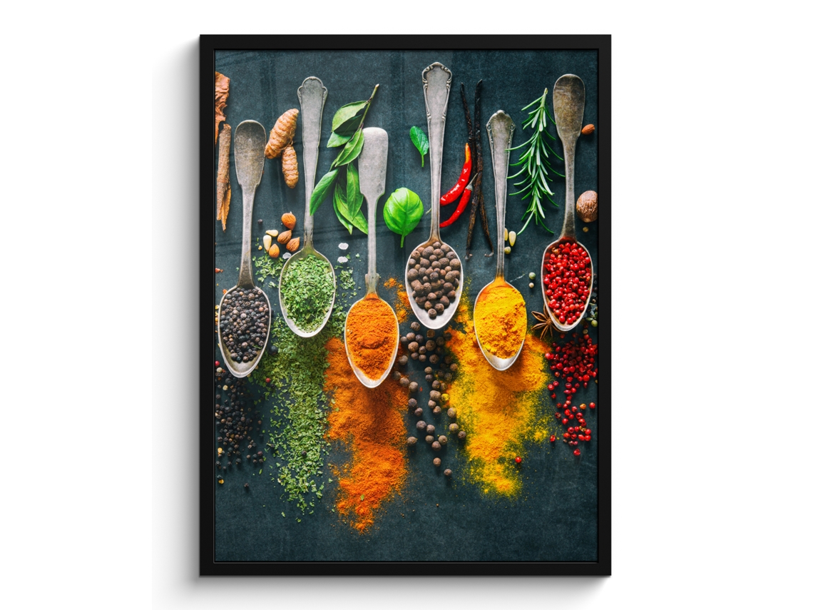 Póster Enmarcado Hierbas - Especias - Cucharas 60x80 Cm