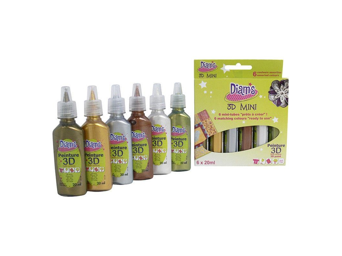 Kit de Tintas DIAM'S 6 Colores MetÃ¡licas 3D Mini Total Metal
