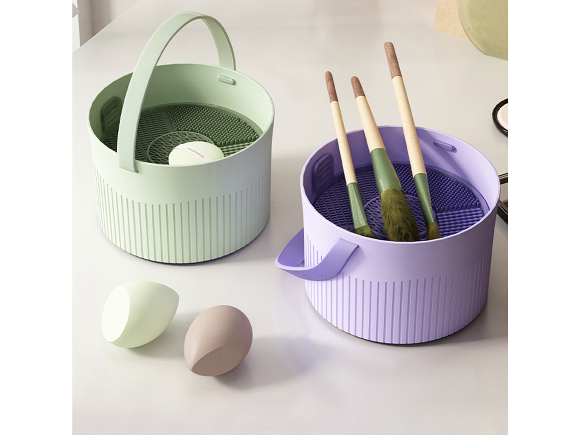 Limpiador De Brochas De Maquillaje 3 En 1 Con Mango Para Limpiar, Secar Y Guardar.