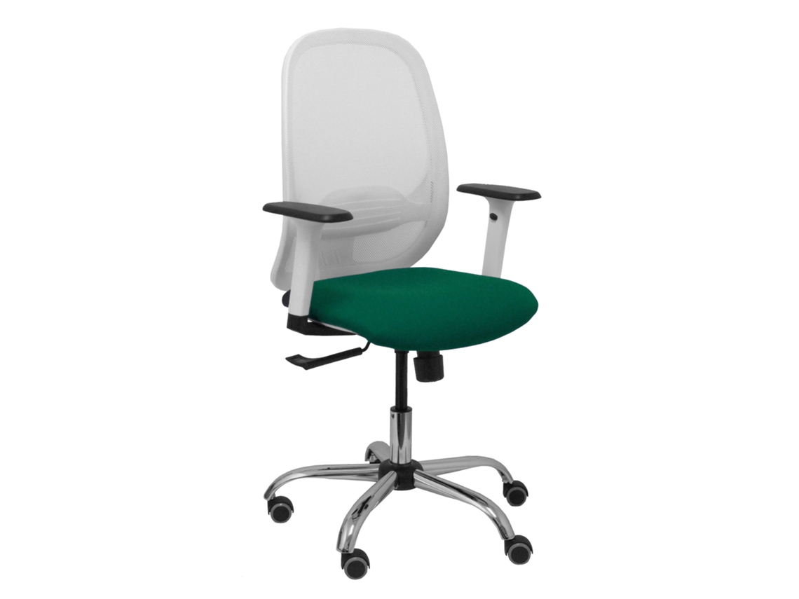Silla De Oficina Cilanco Con Mecanismo Sincro Tapizada Con Tela Color Verde Botella Y Malla Color Blanco