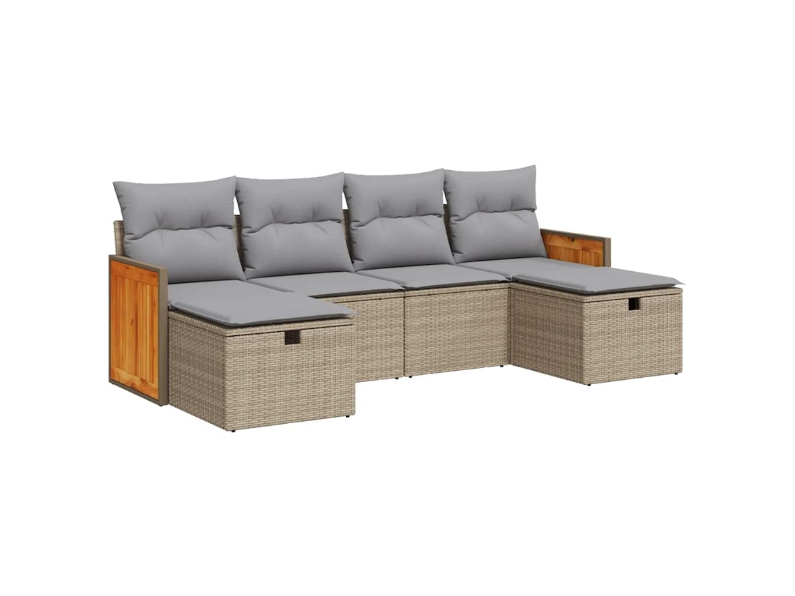 Conjunto 6 De Sofá De Jardín VIDAXL Beige Poli Ratán(55 x 55 x 37 cm)