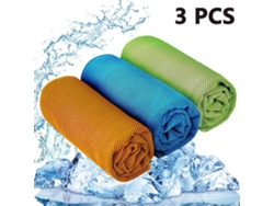 Toallas De Microfibra Portátiles E Hiperevaporativas De Enfriamiento Instantáneo, Paquete De 3, 106 X 30 Cm, Azul, Verde Y Naranja. Poliéster Refresca