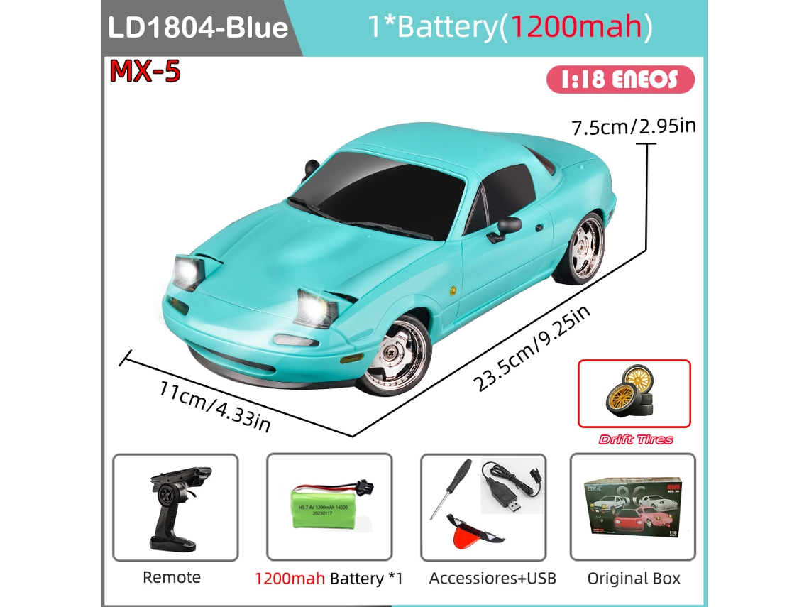 Coche de drift RC a escala 1/18 con ESP, tracción a las 2 ruedas 2.4G, giroscopio, faros LED y control total. Juguete eléctrico para niños. Aeuzwr