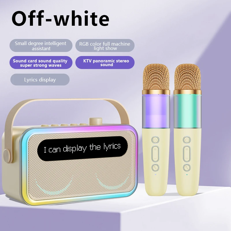 (u8-beige) Altavoz Bluetooth Para Karaoke Infantil Con Pantalla De Letras Y Efectos De Sonido Ktv