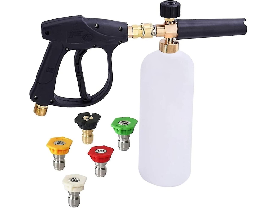 Pistola de espuma de alta presión, ajustable de 1 litro, lanza de espuma de nieve rápida de 1/4, dispensador de jabón, botella con 5 Rosewell