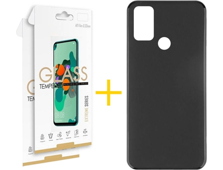 Kit Funda + 2 Protectores de Pantalla Alcatel 1S 2021 SKYHE Liso (Negro)