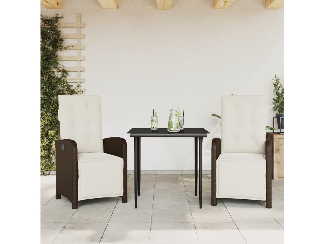 3 Piezas Conjunto Bistro Com Almofadões Vime Pe Marrom Dkd Decoración Del Hogar