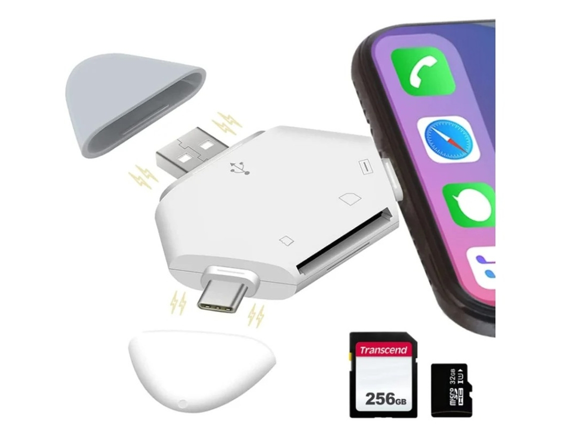 Lector de tarjetas SD 5 en 1 para iPhone/iPad/MacBook Pro/Android/PC/Air Cámara USB3. Jugar a White Yizhood