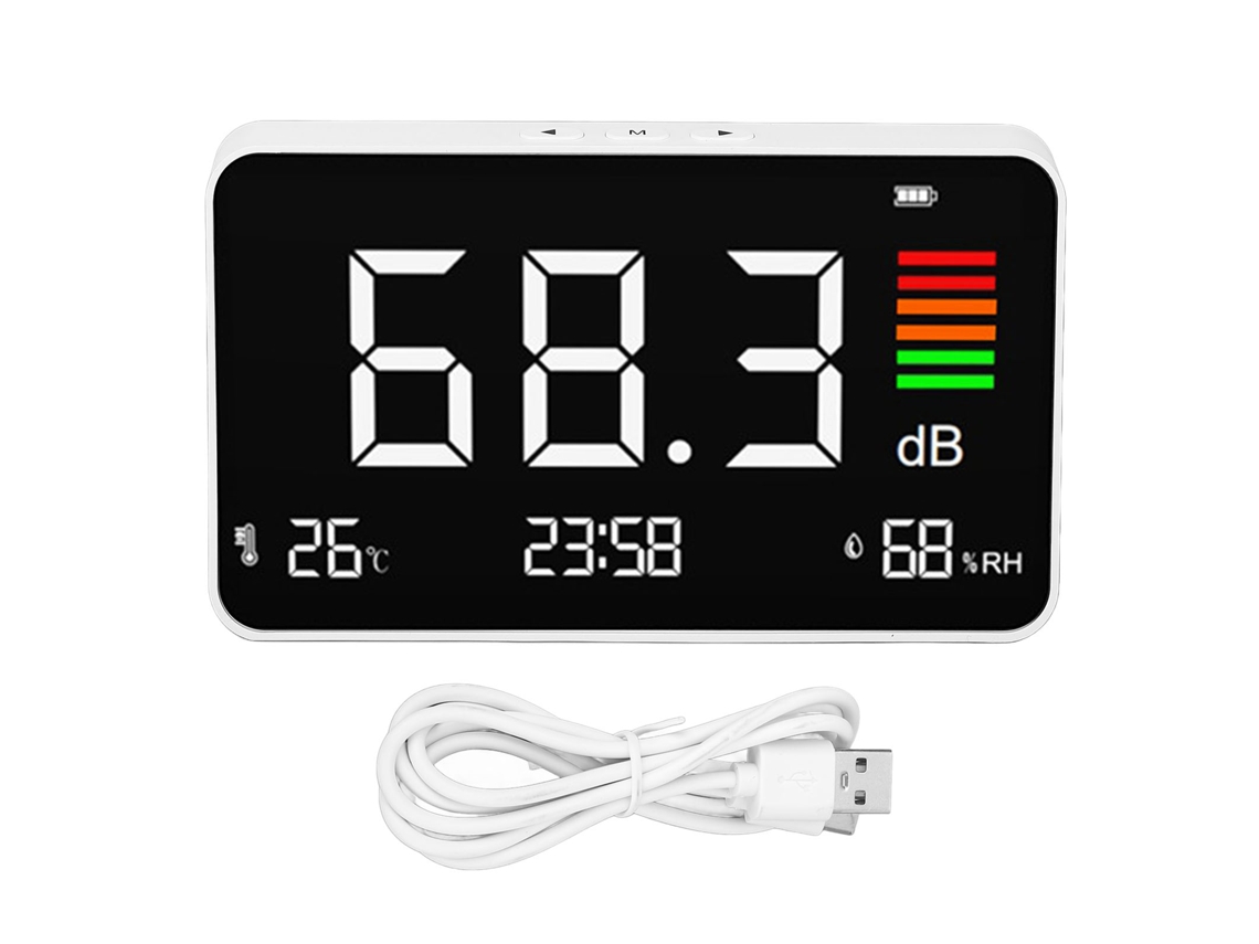 Medidor Digital De Decibelios De Escritorio De 30-130 Dba Con Detección De Temperatura Y Humedad, Pantalla Lcd Dm219n