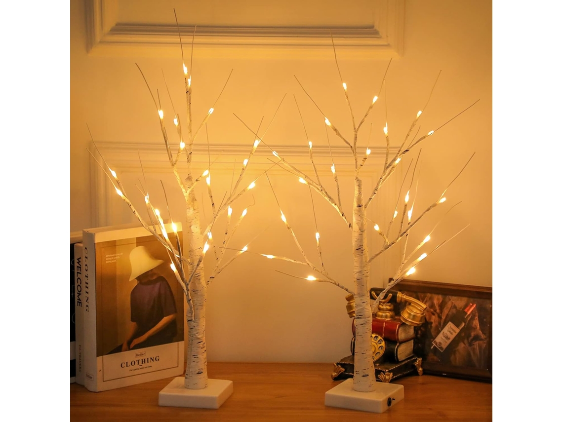 RELAVAEV Birch Iluminado Elegante, Pacote De 2 Led Branco Quente Para Decoração De Casa, Durante Todo O Ano, Criador De Atmosfera Festiva, Usb Ou 3 Baterias Aa