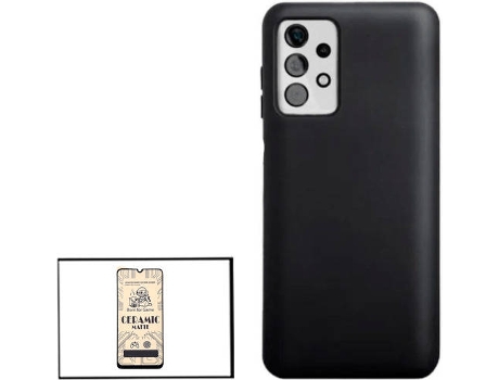 Kit Cristal Templado CeramicGlass Full Cover y Funda Silicona Samsung Galaxy A32 5G PHONECARE Negro