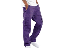 2026-pantalones Hombre Casual Solidarios Con Multiple Bolsillos Outdoor Straight Fitness Verano Primavera Otoño 4xl Morado