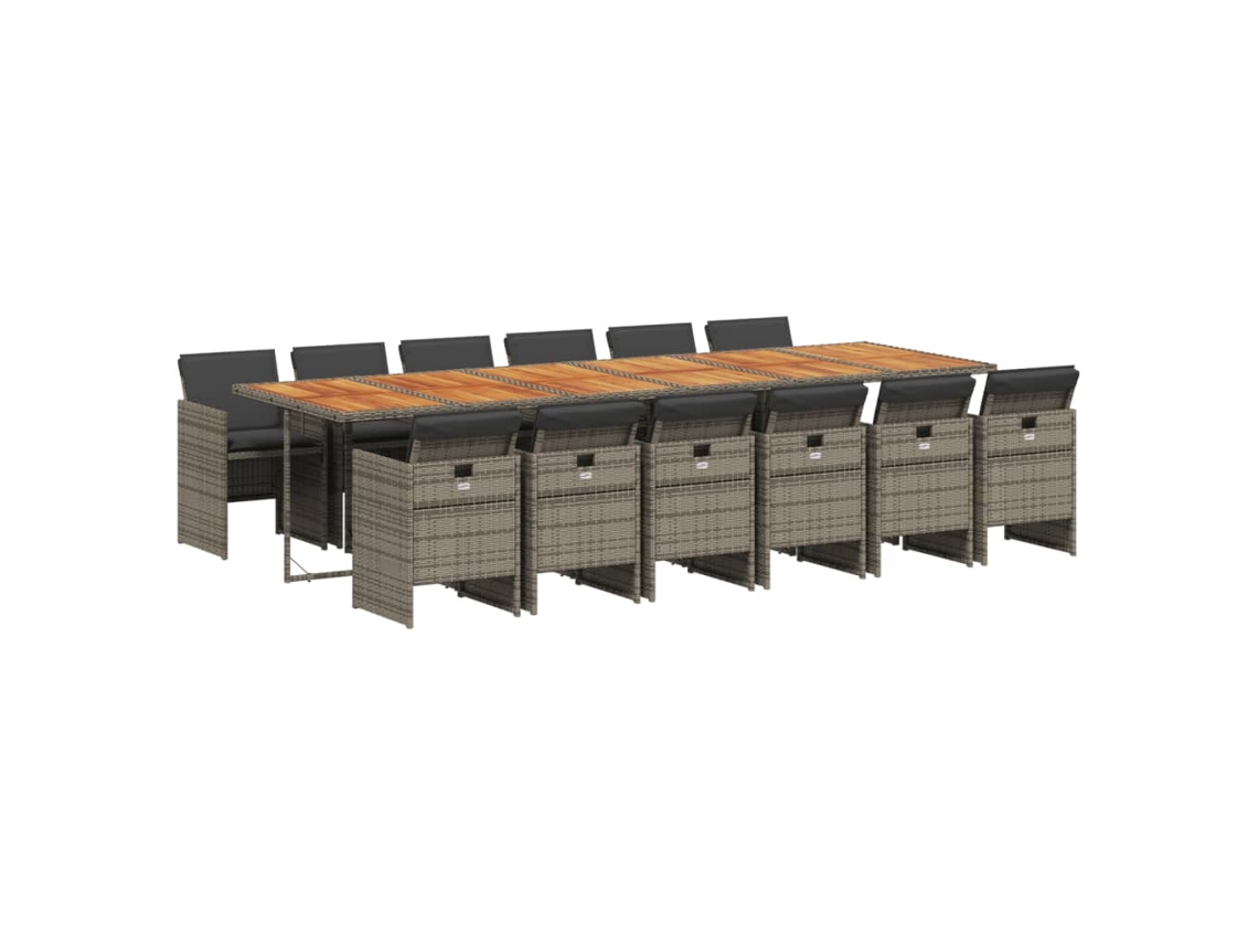 Maison Exclusive - Juego de comedor de jardín de 13 piezas con cojines de mimbre y patas grises