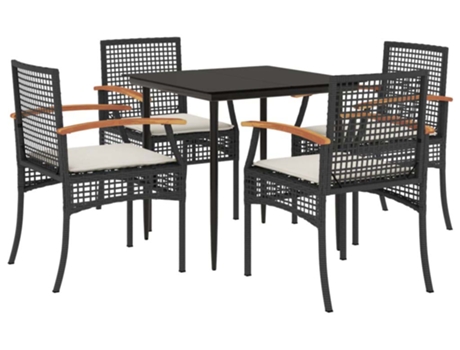Conjunto 5 de muebles jardín VIDAXL con cojines ratán sintético negro
