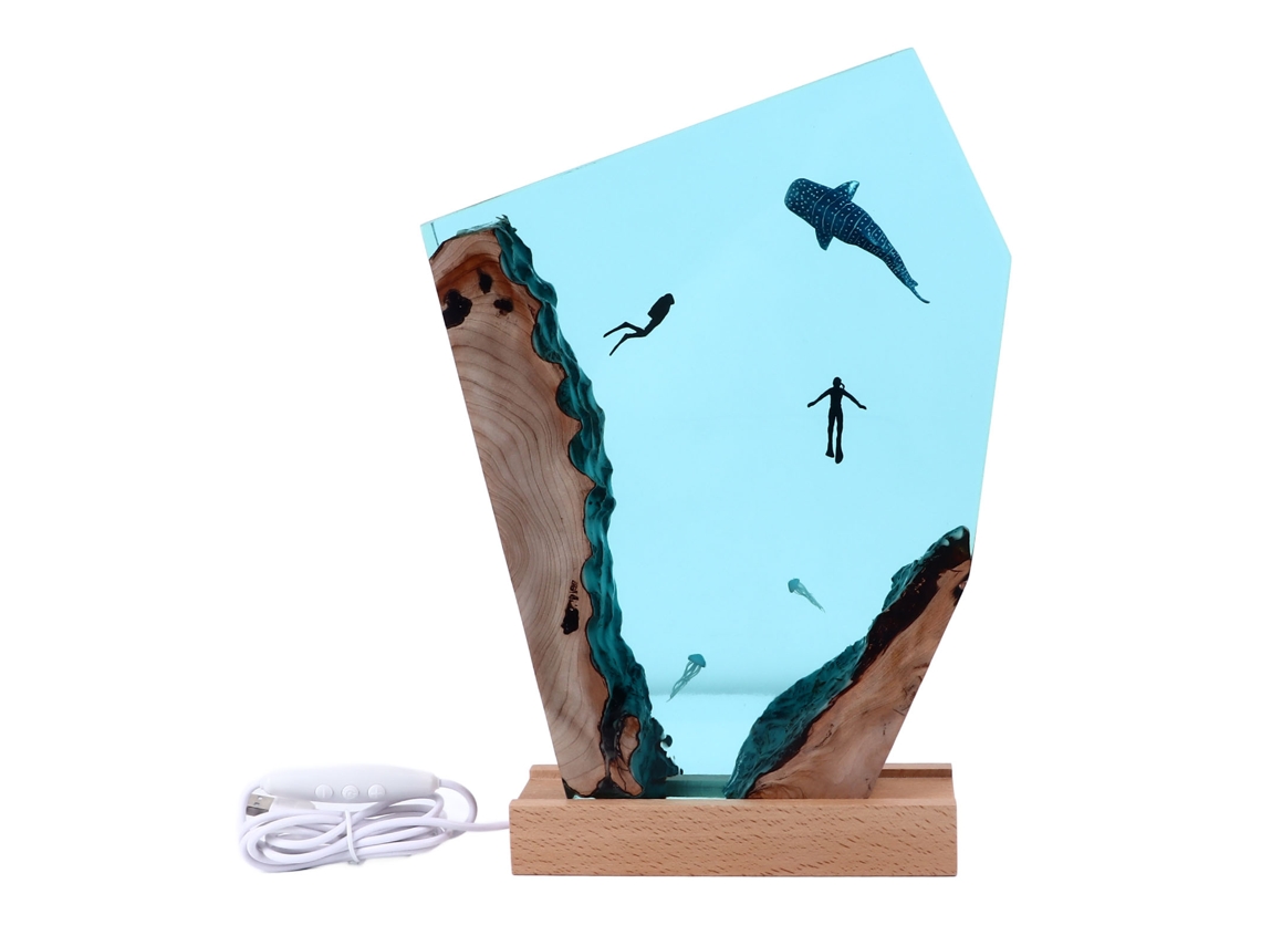 Adornos De Escritorio Resina Epoxi Hechos A Mano, Lámpara Nocturna Ballena Buceadora Del Océano, Cue