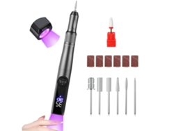 Lima de uñas eléctrica con luz ultravioleta, taladro inalámbrico combinado 2 en 1 con 35000 RPM y pantalla LCD gris, Yunzii