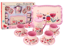Juego de té y café, tazas, tetera y bandeja, color rosa, café, 12 piezas. B. active
