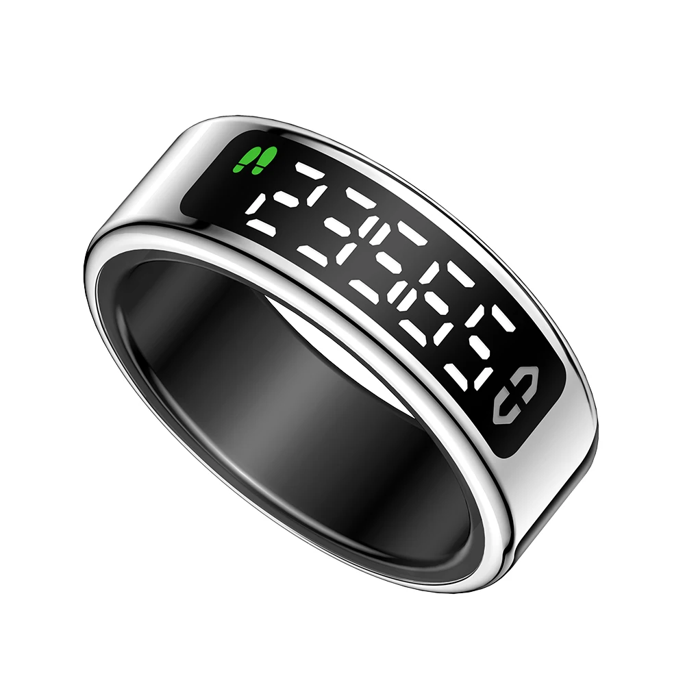 (Talla 9, Plata) Anillo inteligente para actividades físicas con pantalla inteligente, control por gestos y base de carga.